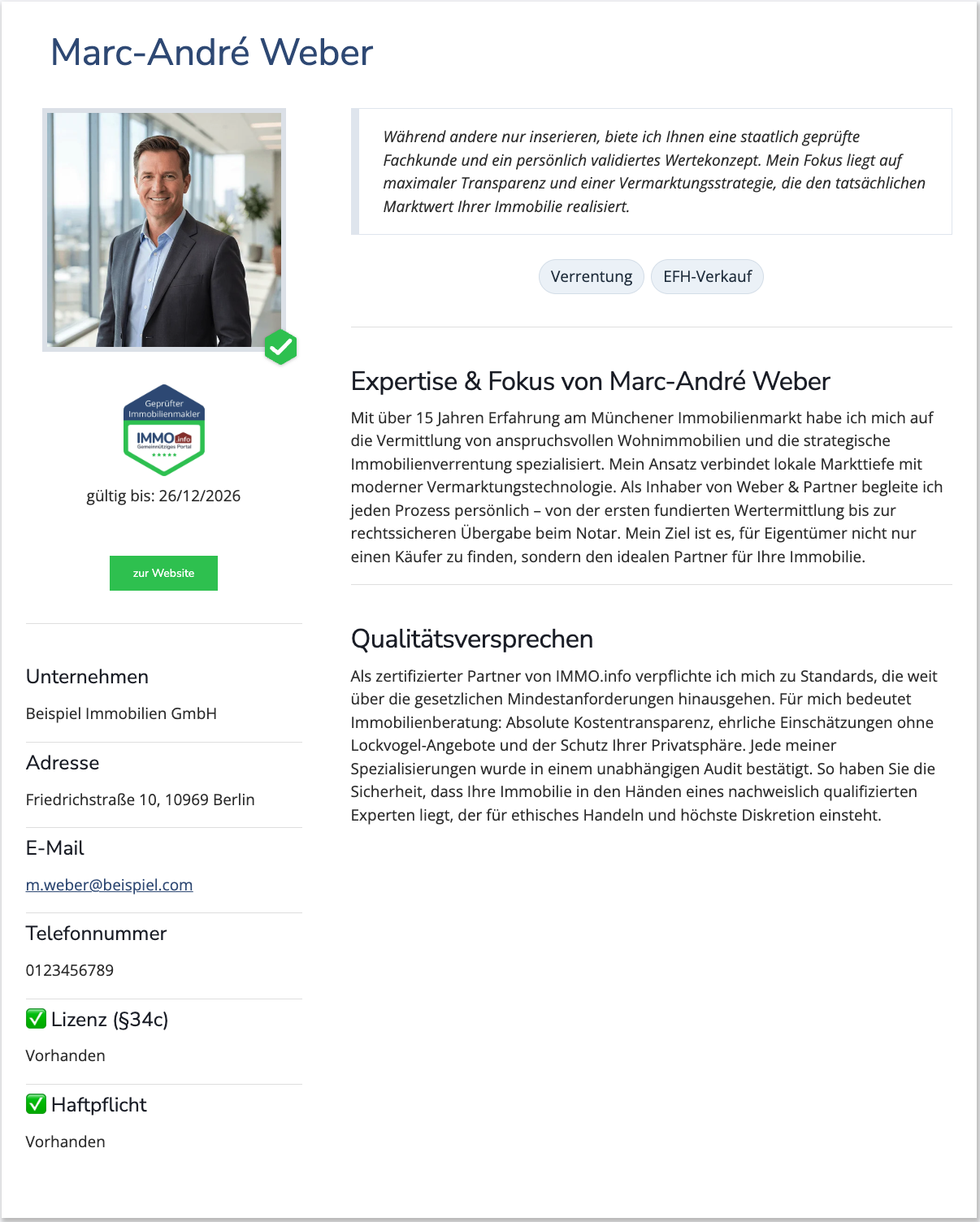 Beispielprofil Marc-André Weber auf IMMO.info